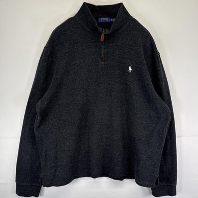 古着 ポロ・ラルフローレン POLO RALPH LAUREN スウェット ハーフジップ トレーナー 大きいサイズ ワンポイント ニット 14041 ダークグレー系 メンズ