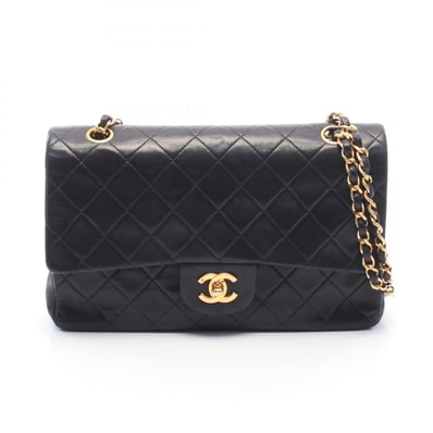 シャネル CHANEL マトラッセ Wフラップ ショルダーバッグ バッグ ラムスキン(羊革) レディース ブラック系 【中古】