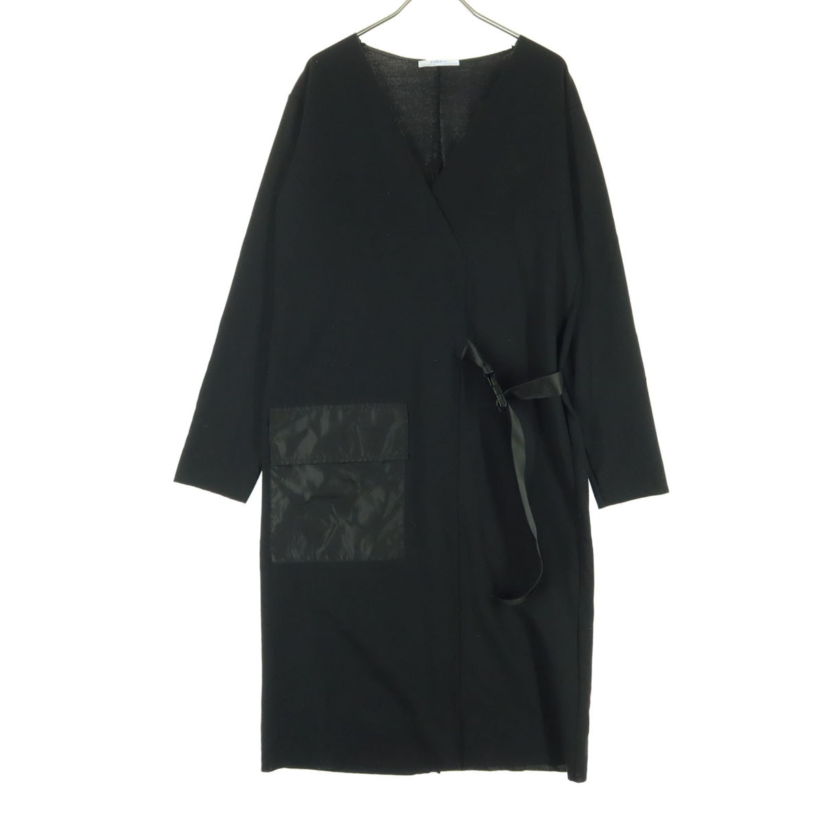 ZARA ザラ 長袖 Vネック ロングワンピース S ブラック