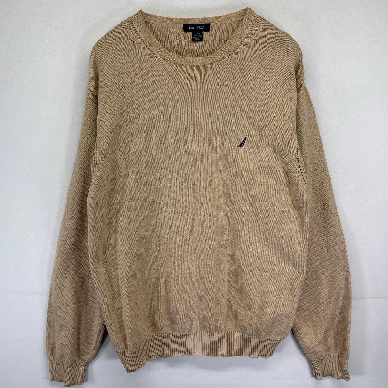 古着 ノーティカ NAUTICA セーター ニット プルオーバー 大きいサイズ ワンポイントロゴ クルーネック 2XL ベージュ系 メンズ