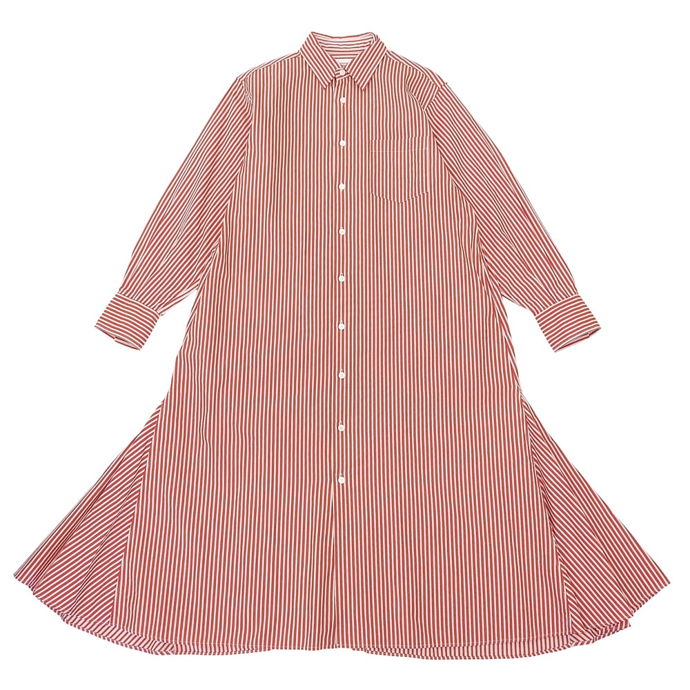 ビューティフルピープル ストライプ リバー フィッシュテール シャツドレス ワンピース レッド×ホワイト 36 1125106004 36
