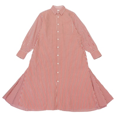 ビューティフルピープル ストライプ リバー フィッシュテール シャツドレス ワンピース レッド×ホワイト 36 1125106004 36