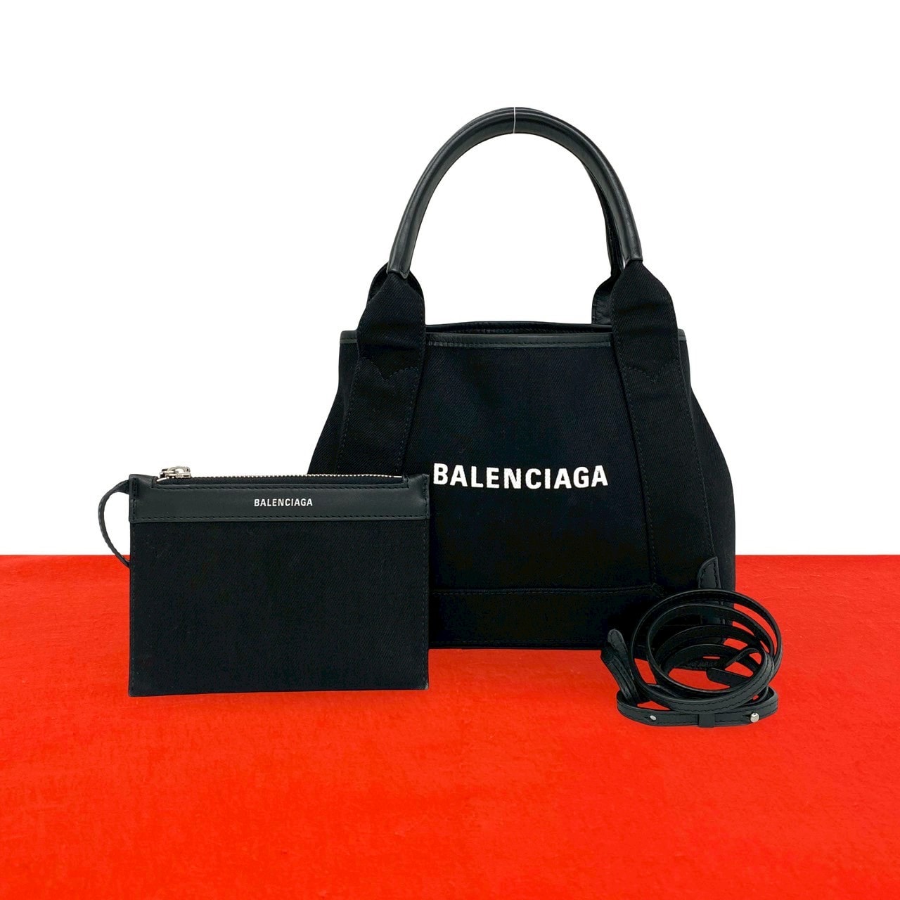 BALENCIAGA バレンシアガ ネイビーカバス XS キャンバス レザー ショルダーバッグ ブラック
 22787