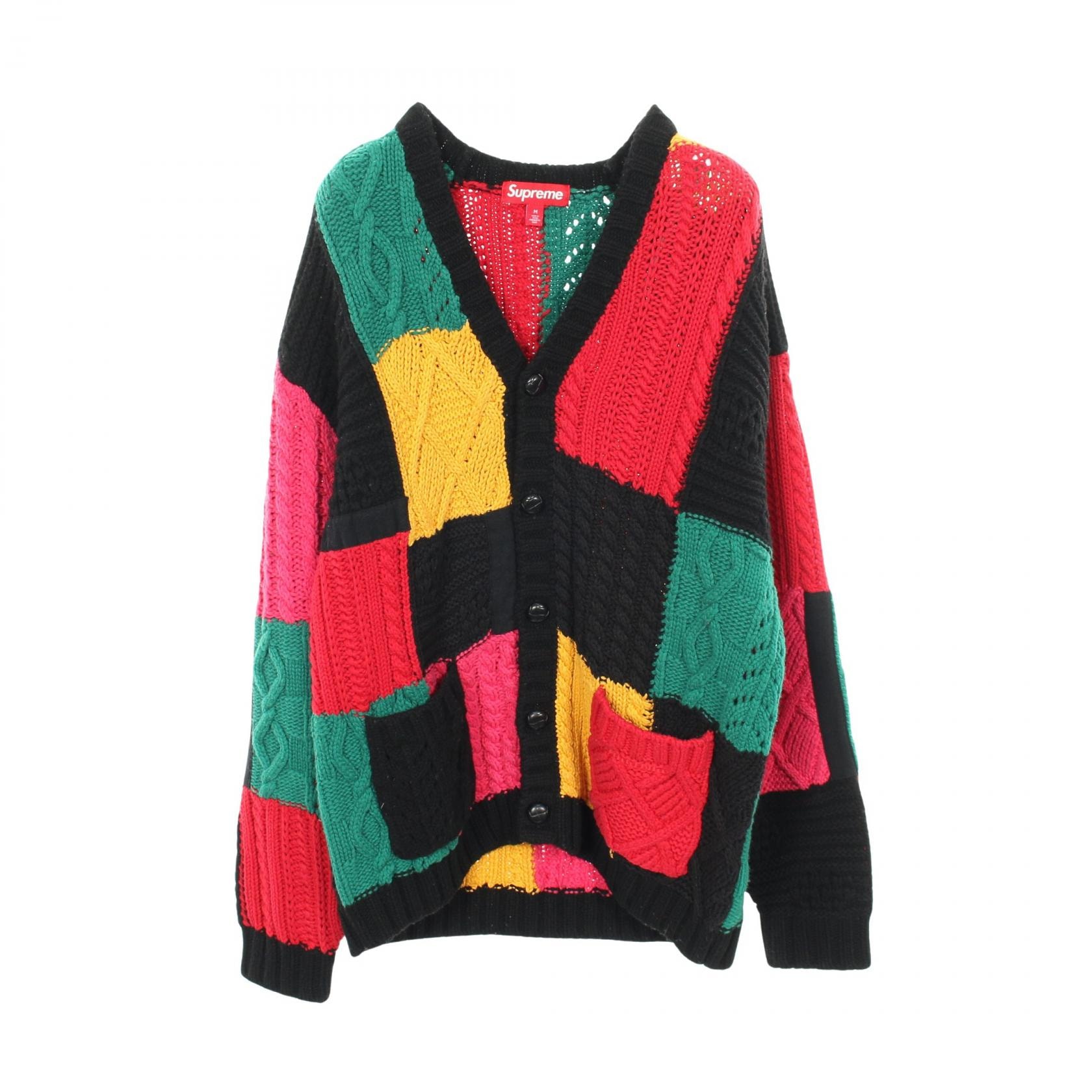 シュプリーム Supreme Patchwork Cable Knit Cardigan カーディガン 衣料品 トップス コットン メンズ ブラック系 / マルチカラー 【中古】