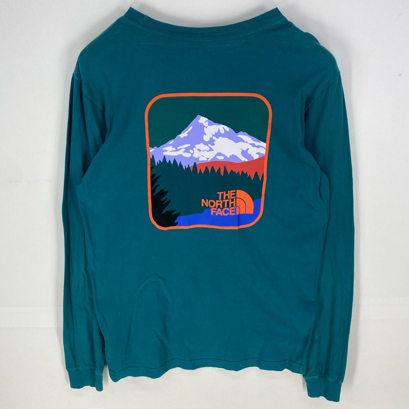 古着 ザ・ノースフェイス THE NORTH FACE 長袖Tシャツ バックプリント ワンポイント プルオーバー ロンT M グリーン系 メンズ