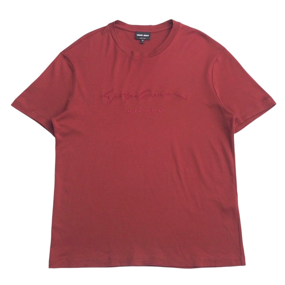 ■美品■GIORGIO ARMANI ジョルジオアルマーニ 半袖Tシャツ サイズ48 ロゴ刺繍 クルーネック トップス ブランド古着【中古】20250821/RA5804