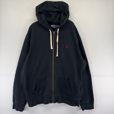 古着 ポロバイラルフローレン Polo by Ralph Lauren パーカー フルジップ 大きいサイズ スウェット メッシュ 2XL ブラック メンズ