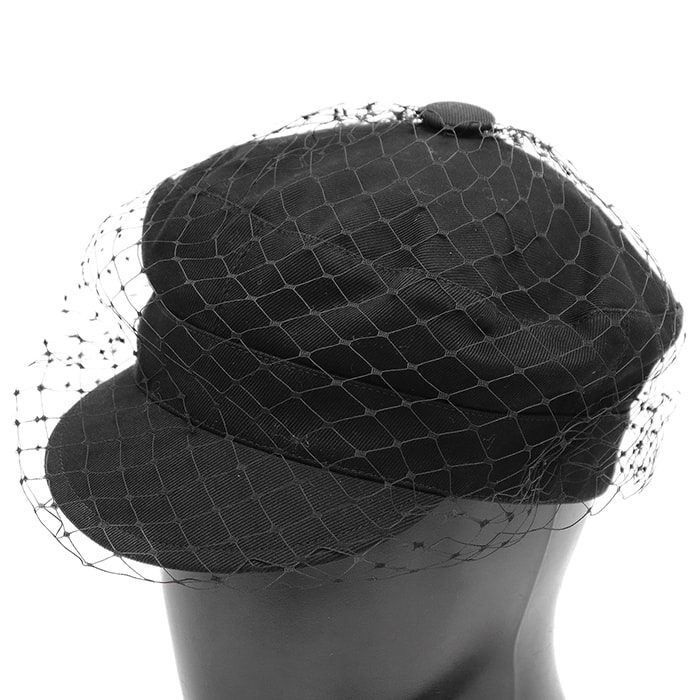 【美品】Christian Dior クリスチャンディオール キャスケット サイズ 58 レディース Dior Arty ディオール アーティ コットンツイル ロゴ ゴールドチャーム チュール ベール 帽子 小物 ブラック 黒 イタリア製