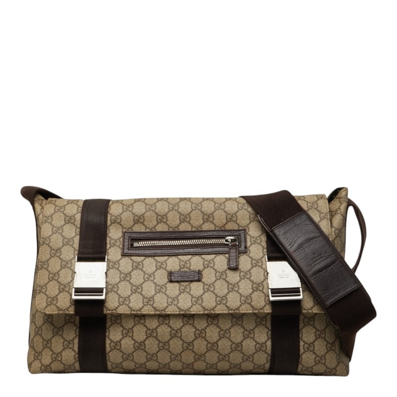 グッチ GGスプリーム ショルダーバッグ メッセンジャーバッグ 122374 ベージュ PVC レザー レディース GUCCI 中古