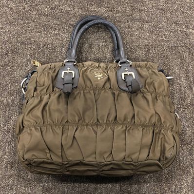 PRADA Tessuto Gaufre Handle Bag "Dark Green"