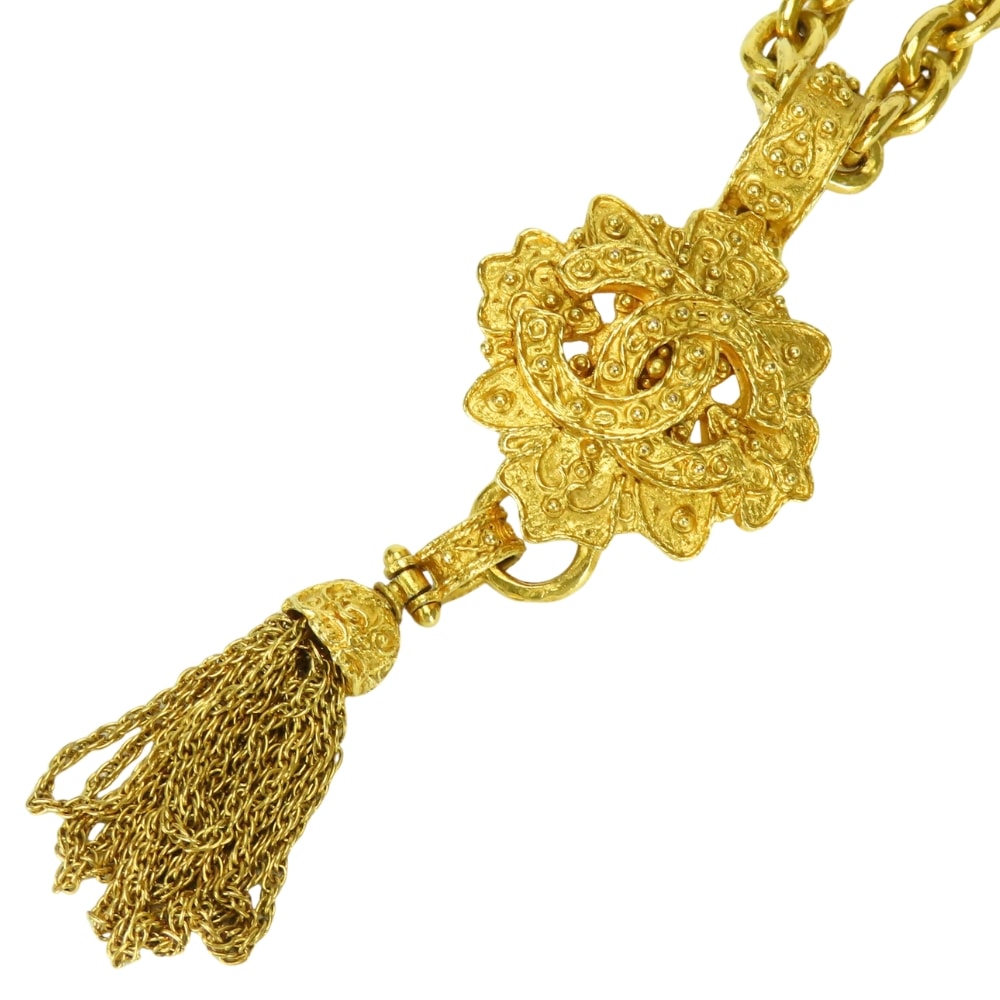 【中古】 シャネル ネックレス ココマーク フリンジ メタル ゴールド メッキ ロング アクセサリー レディース 女性 CHANEL