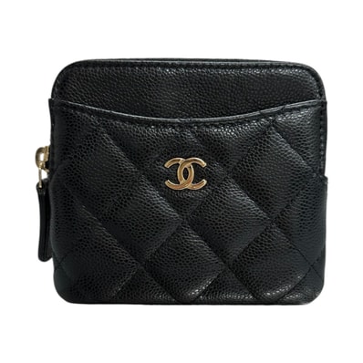 超美品 CHANEL シャネル マトラッセ ブラック ゴールド金具 キャビアスキン コインケース S1-00099 【中古】