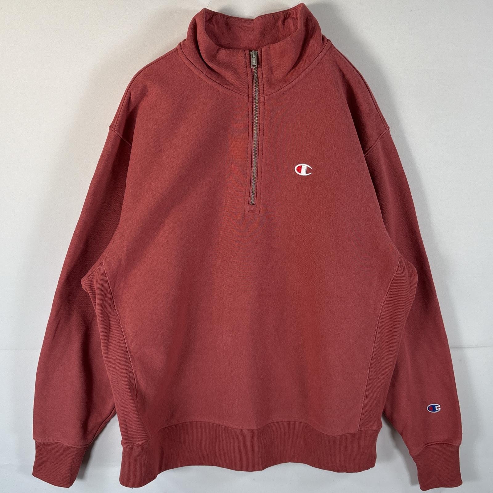 古着 チャンピオン Champion スウェット ハーフジップ リバースウィーブ 大きいサイズ ワンポイントロゴ刺繍 トレーナー 2X LARGE  ブラウン系 メンズ