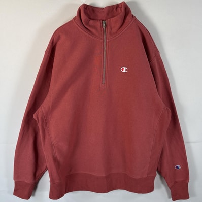 古着 チャンピオン Champion スウェット ハーフジップ リバースウィーブ 大きいサイズ ワンポイントロゴ刺繍 トレーナー 2X LARGE ブラウン系 メンズ