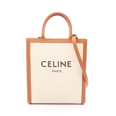セリーヌ CELINE スモール バーティカル カバ トリオンフ 2WAY トートバッグ バッグ キャンバス レザー レディース アイボリー系 / ブラウン系 191542 【中古】