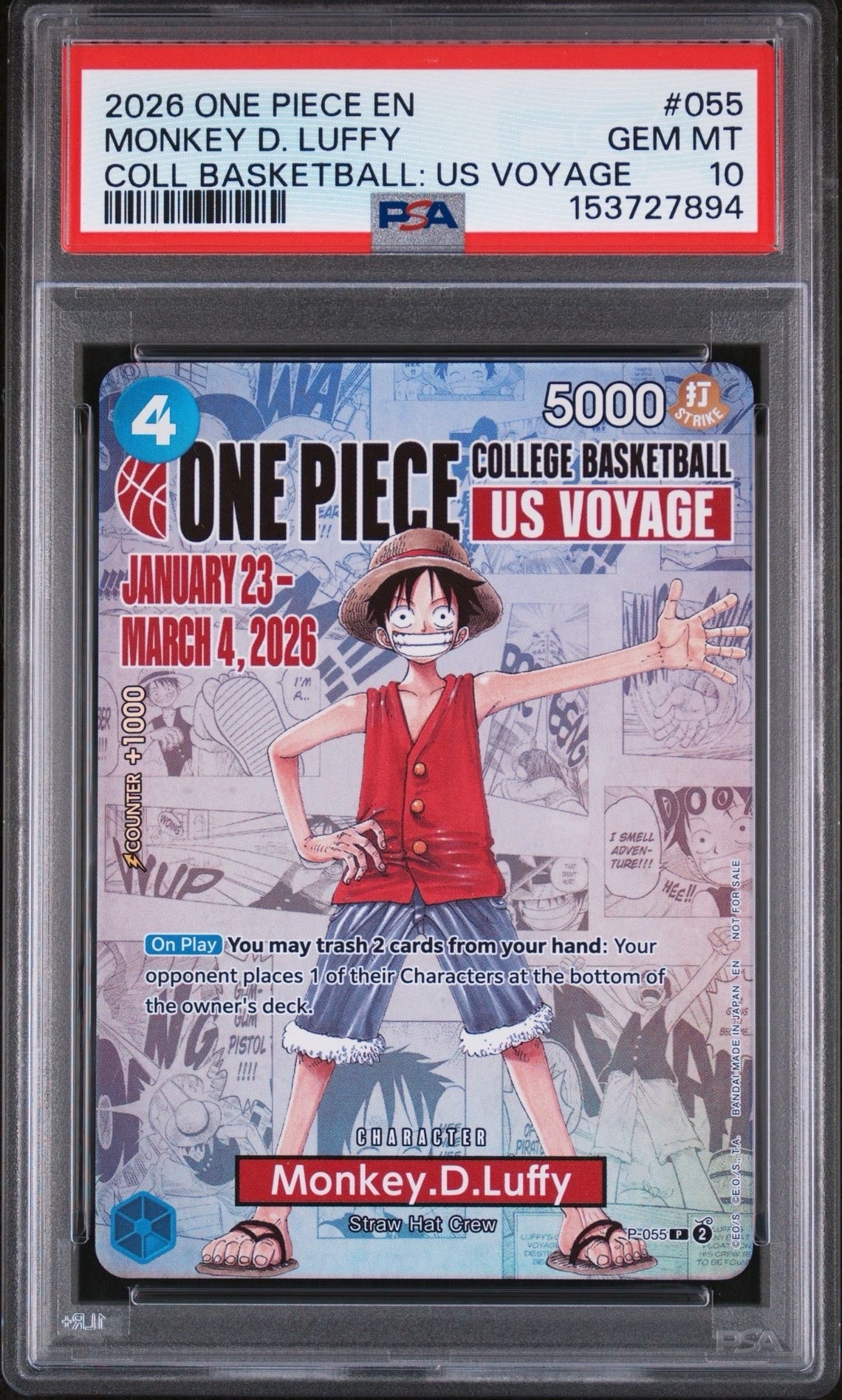 モンキー・D・ルフィ:P (開封済) [P-055]【英語版】(プロモーションカード「ワンピース カレッジ バスケットボール:USボヤージュ」)