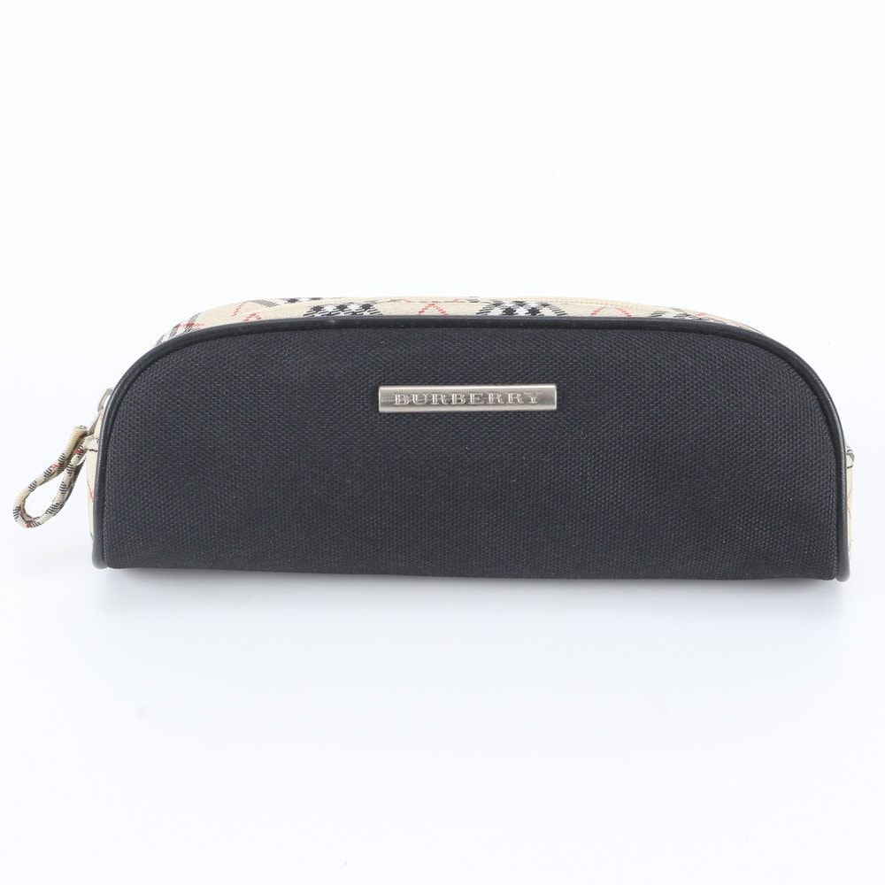 ■極美品 バーバリー ノバ チェックポーチ レザー×キャンバス