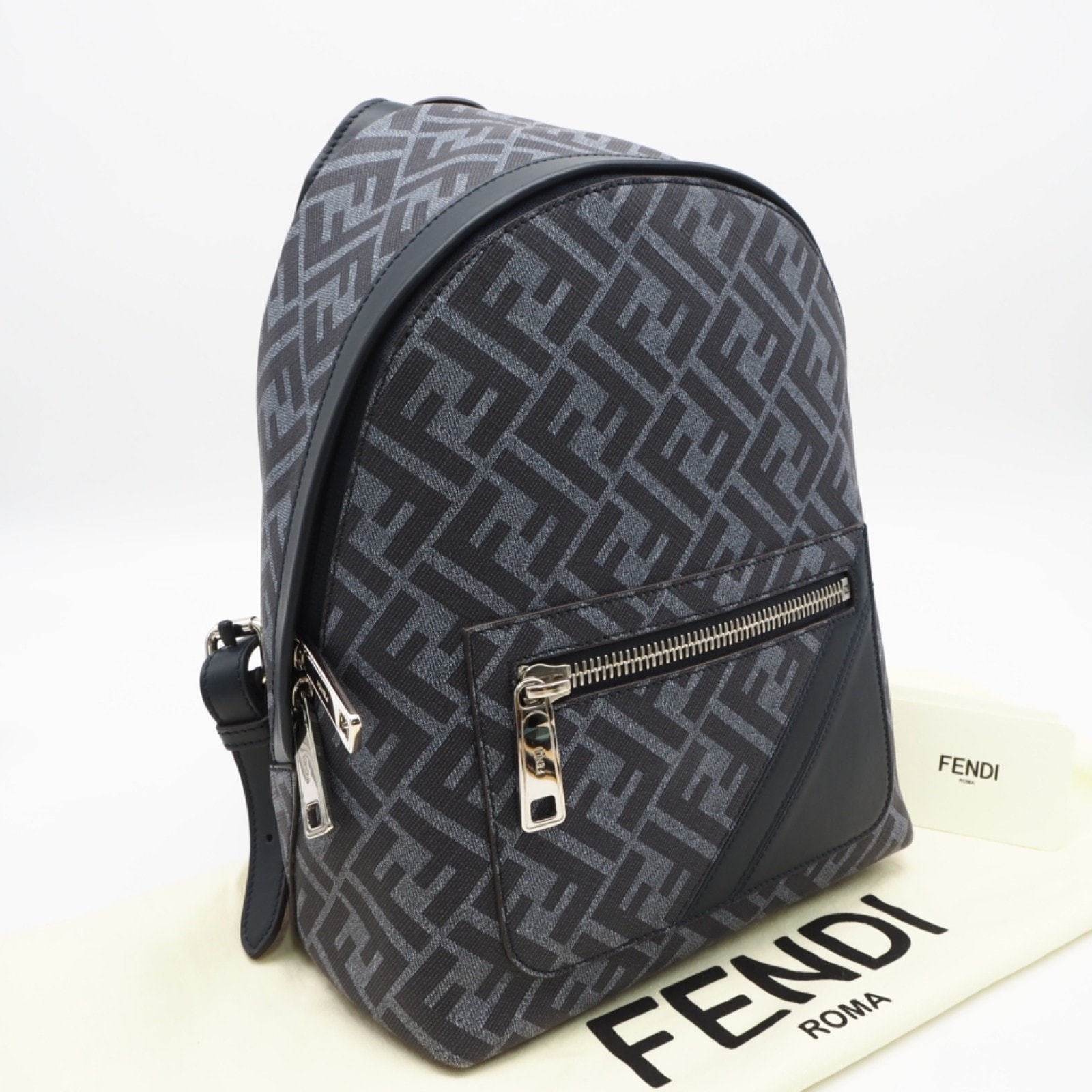 美品 FENDI フェンディ コーティングキャンバス キオード スモール 7VZ077 リュック・デイパック ブルー コーティングキャンバス メンズ