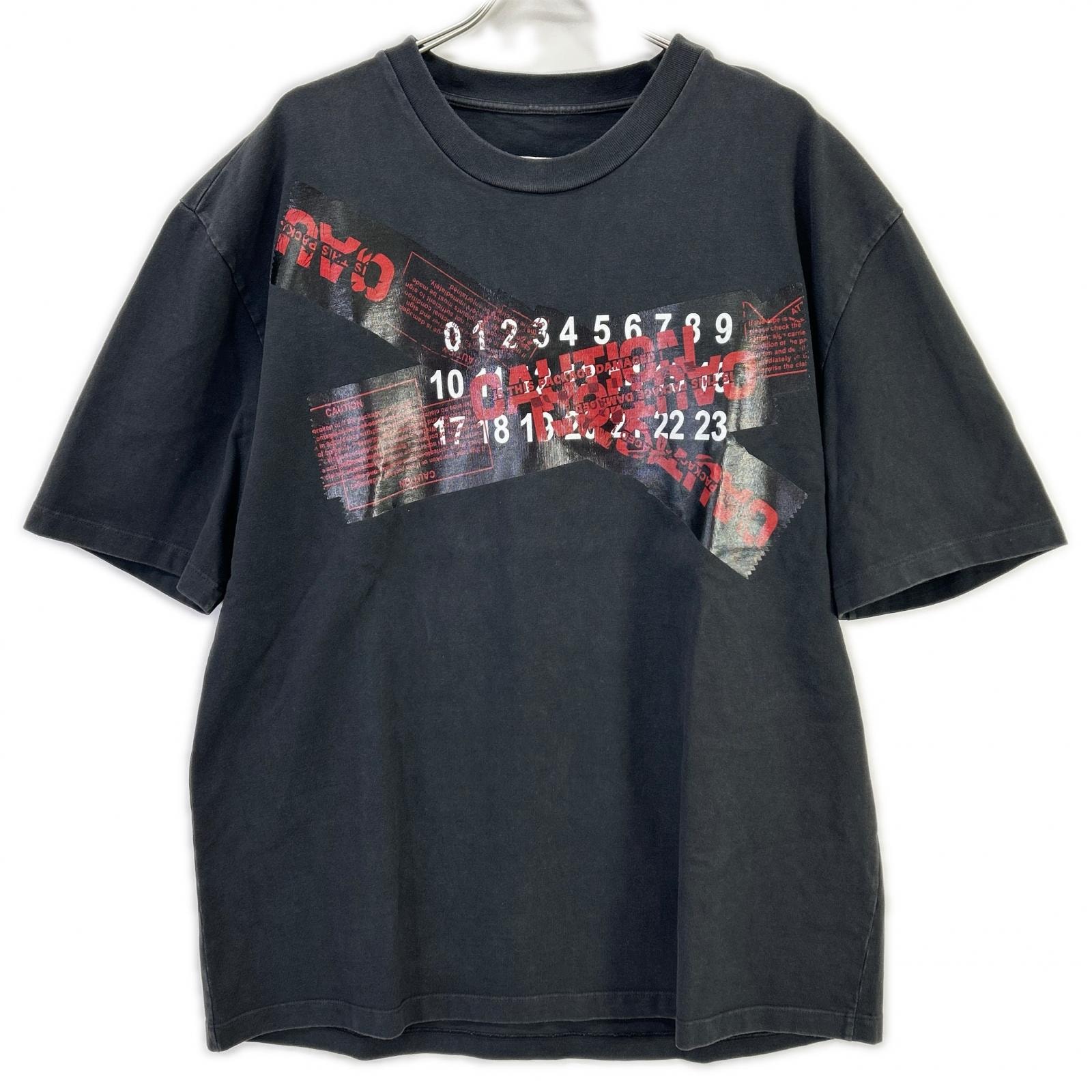 メゾンマルジェラ ブラック S50GC0568 19AW Caution Tシャツ 44