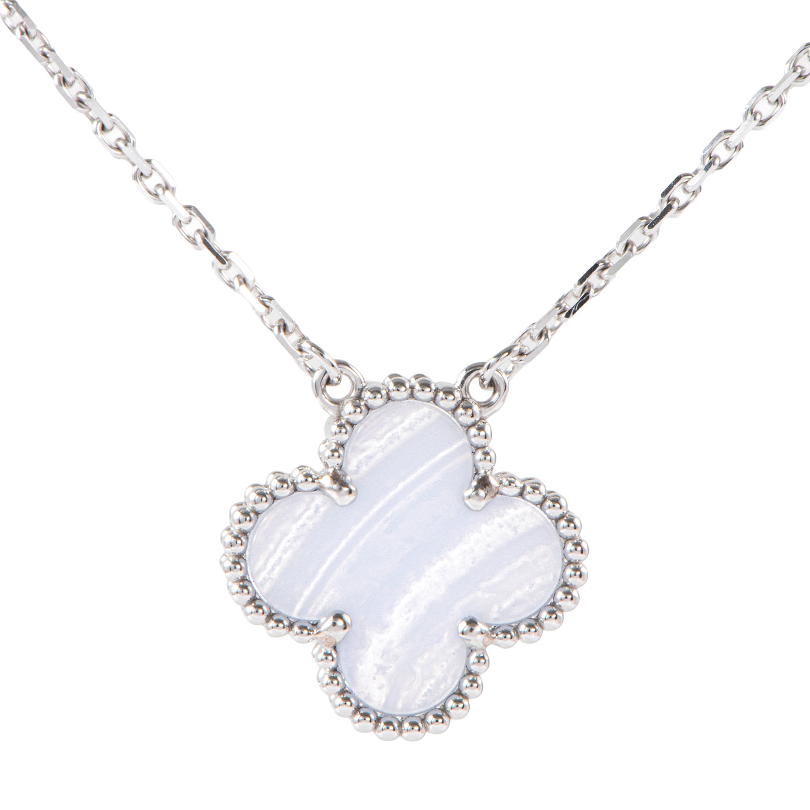 Van Cleef & Arpels ヴァンクリーフ&アーペル ヴィンテージ アルハンブラ ペンダント VCARD34900 ネックレス K18WG カルセドニー シルバー ブルー【中古】