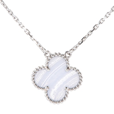 Van Cleef & Arpels ヴァンクリーフ&アーペル ヴィンテージ アルハンブラ ペンダント VCARD34900 ネックレス K18WG カルセドニー シルバー ブルー【中古】