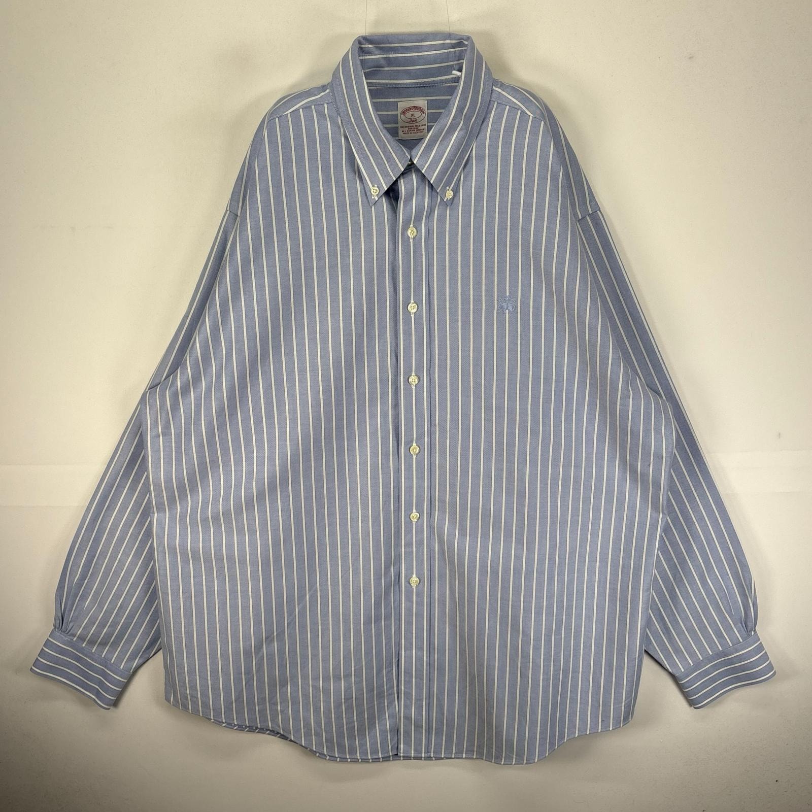 古着 ブルックスブラザーズ Brooks Brothers 長袖シャツ 346 BD ワンポ ロゴ刺繍 XL  ブルー系 ストライプ メンズ