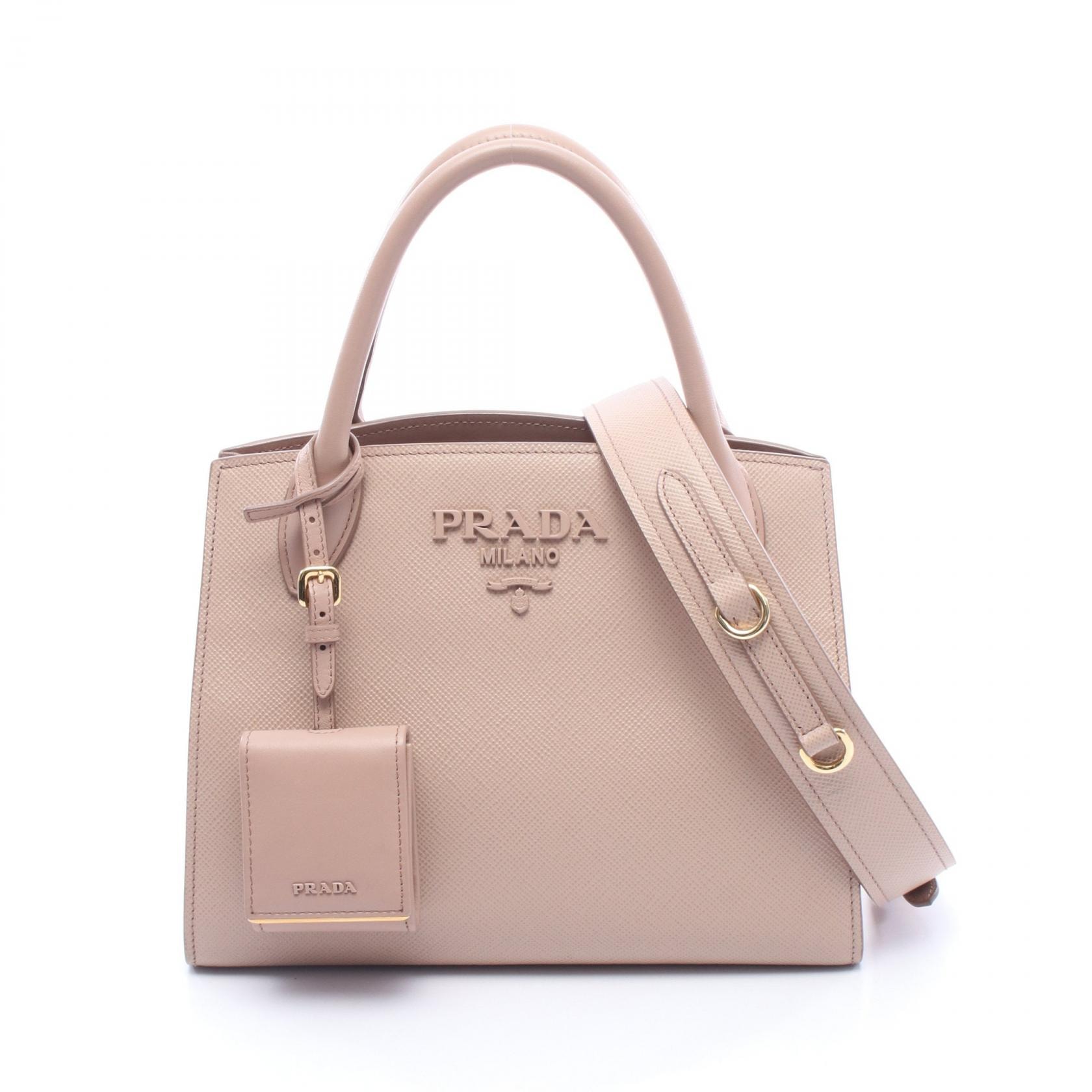 プラダ PRADA モノクローム 2WAY ハンドバッグ バッグ レザー レディース ピンク系 1BA269 2ERX F00RK CI 【中古】