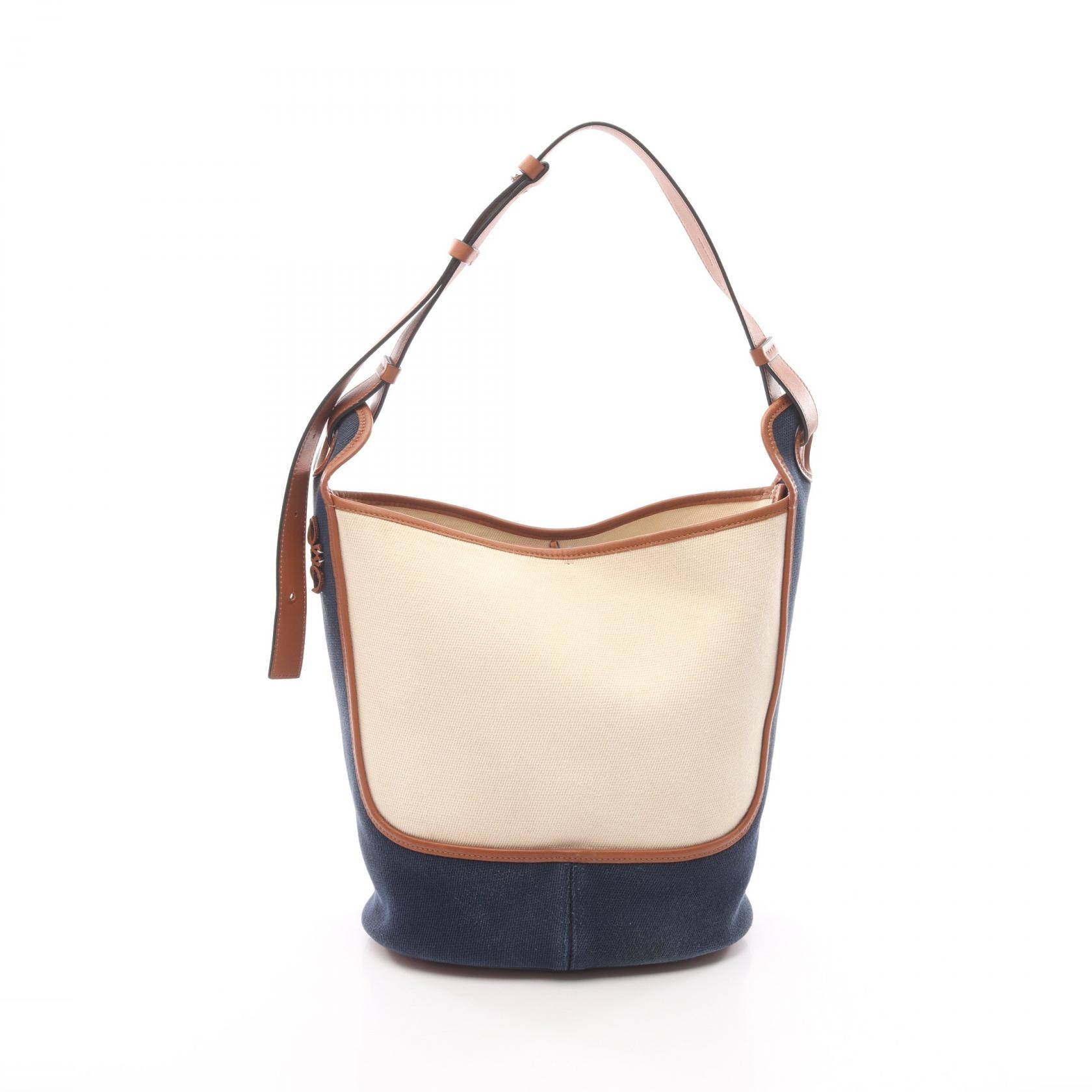 ロエベ LOEWE アナグラム ホーボーバッグ ショルダーバッグ バッグ キャンバス レザー レディース アイボリー系 / ネイビー系 / ブラウン系 【中古】