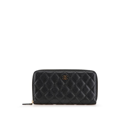 シャネル マトラッセ ココマーク ラウンドファスナー 長財布 ブラック キャビアスキン レディース CHANEL 【中古】