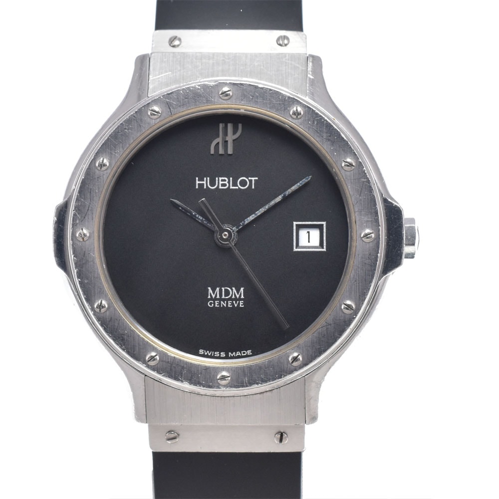 ウブロ HUBLOT 1390.100.1 MDM クラシック デイト SS/ラバー ブラック クォーツ レディース 腕時計 O#148829