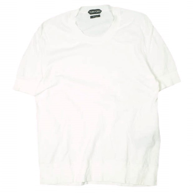 TOM FORD トムフォード イタリア製 CREWNECK KNITTED T-SHIRT ハイゲージコットンクルーネックニット BSC02 TFKC10 46 OFF WHITE セーター 半袖 トップス g26854