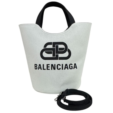 バレンシアガ ウェーブ ミディアム トートバッグ ショルダーバッグ キャンバス 599332 ブラック ユニセックス BALENCIAGA 中古