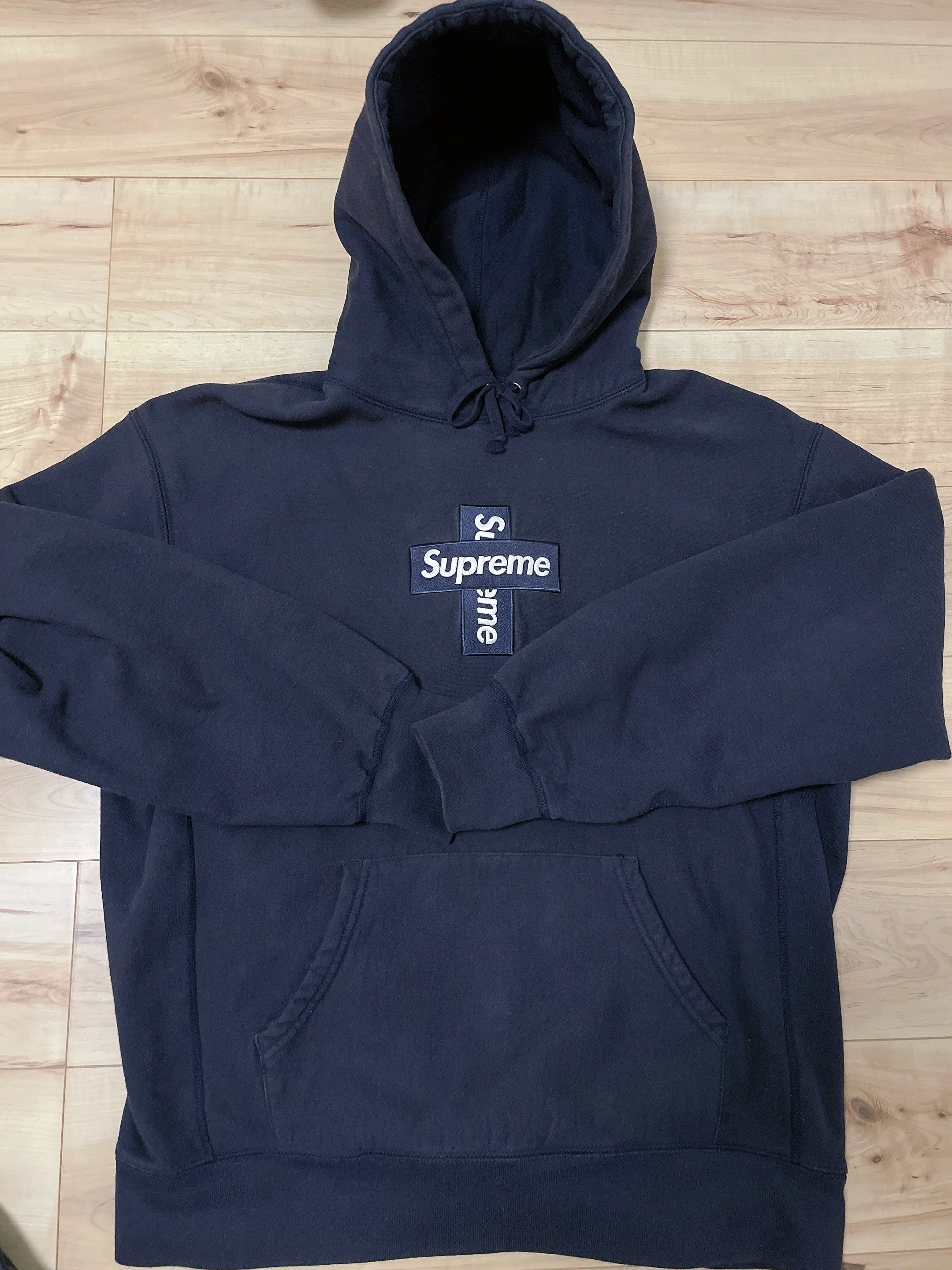 Supreme Cross Box Logo Hooded Sweatshirt "Navy"