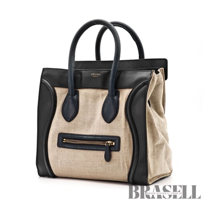 CELINE セリーヌ ラゲージ ミニショッパー ラゲージ ラゲージ ミニショッパー ハンドバッグ Leather ブラック/ホワイト レディース