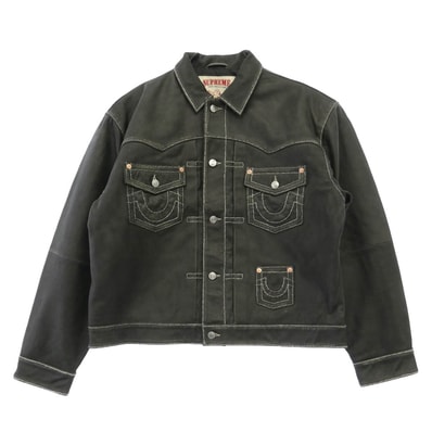 Supreme シュプリーム TRUE RELIGION トゥルーレリジョン 25AW x True Religion Leather Trucker Jacket トゥルーレリジョン レザー トラッカー ジャケット ブラック系 L【極上美品】【中古】