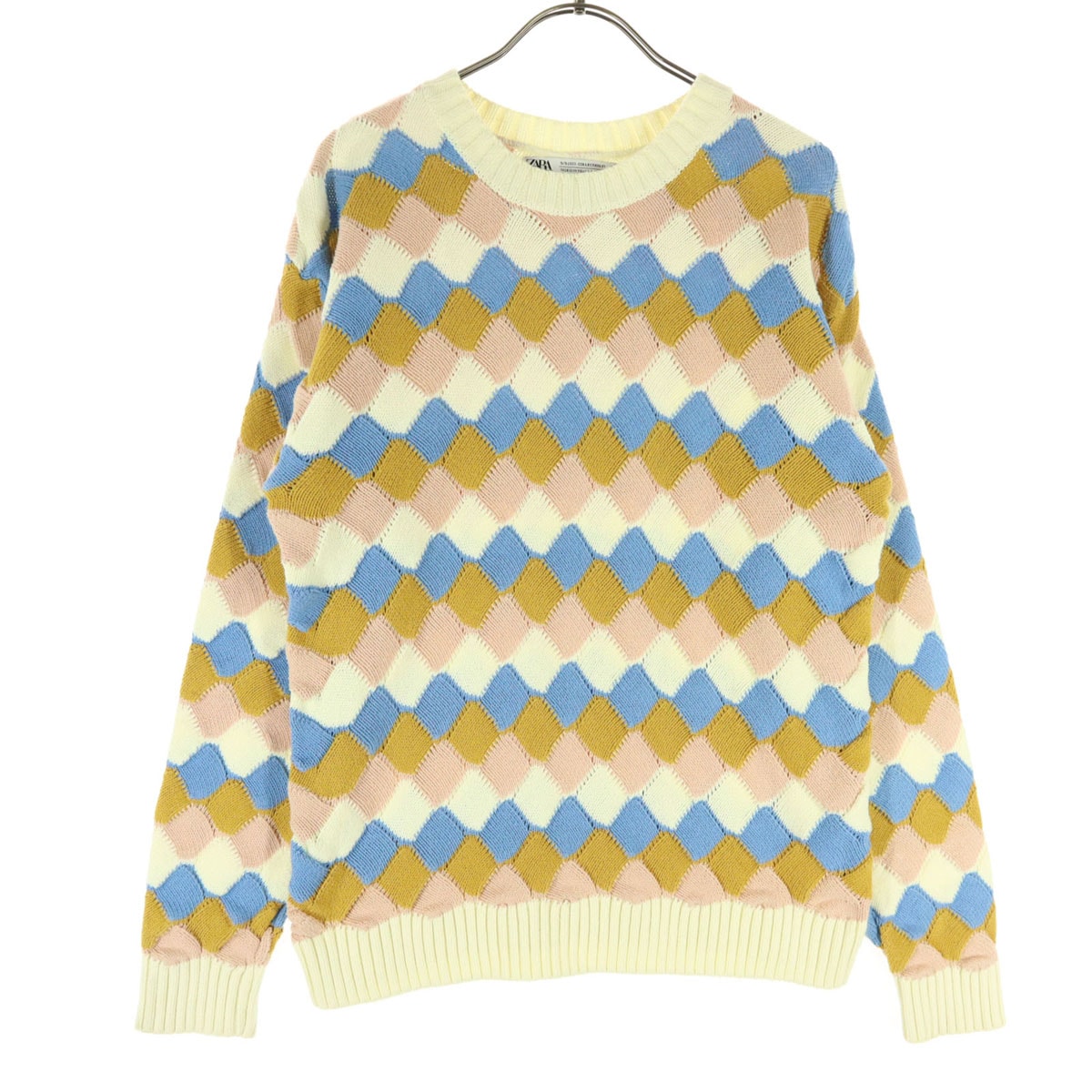 美品 ZARA ザラ マルチカラー 長袖 クルーネック ニット 164cm アイボリー系