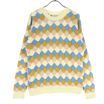 美品 ZARA ザラ マルチカラー 長袖 クルーネック ニット 164cm アイボリー系