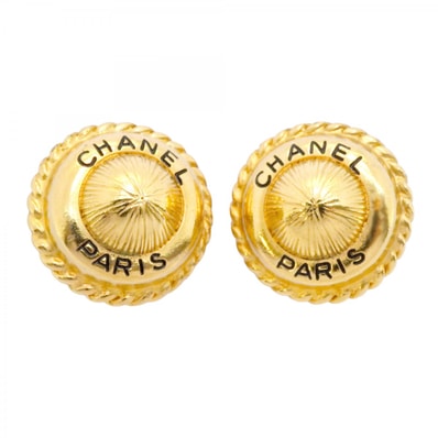 【6jdb0415-k】シャネル イヤリング ヴィンテージ シャネルロゴ 丸型 サークル GPメッキ ゴールド【中古】レディース