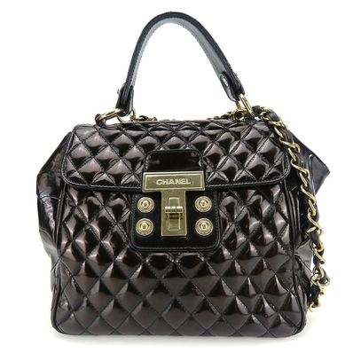 【中古】 シャネル ハンドバッグ エナメル ブラック ゴールド金具 12番台 2wayショルダー レディース 女性 CHANEL
