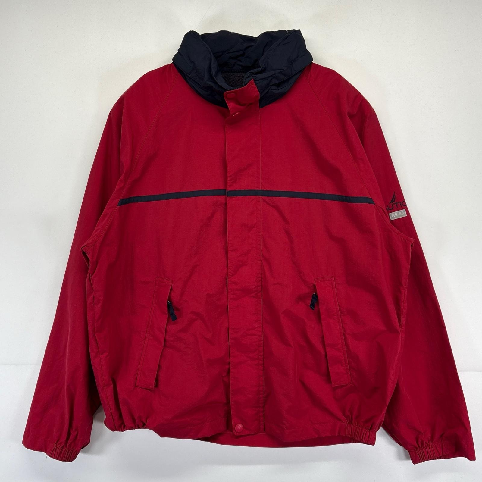 古着 ノーティカ NAUTICA ナイロンジャケット 大きいサイズ 袖ロゴ セーリングジャケット フルジップ 2XL  レッド メンズ