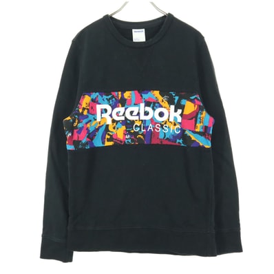 Reebok リーボック 前V プリント 長袖 トレーナー ブラック スウェット