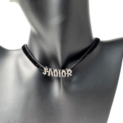 ディオール DIOR J'ADIORロゴ チョーカー ラインストーン ベルベット レディース