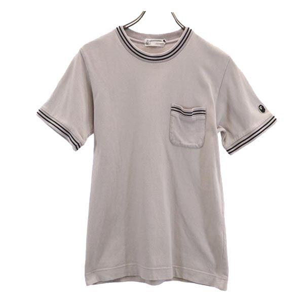 A BATHING APE アベイシングエイプ 日本製 ロゴ刺繍 半袖 Tシャツ S グレー系 胸ポケット