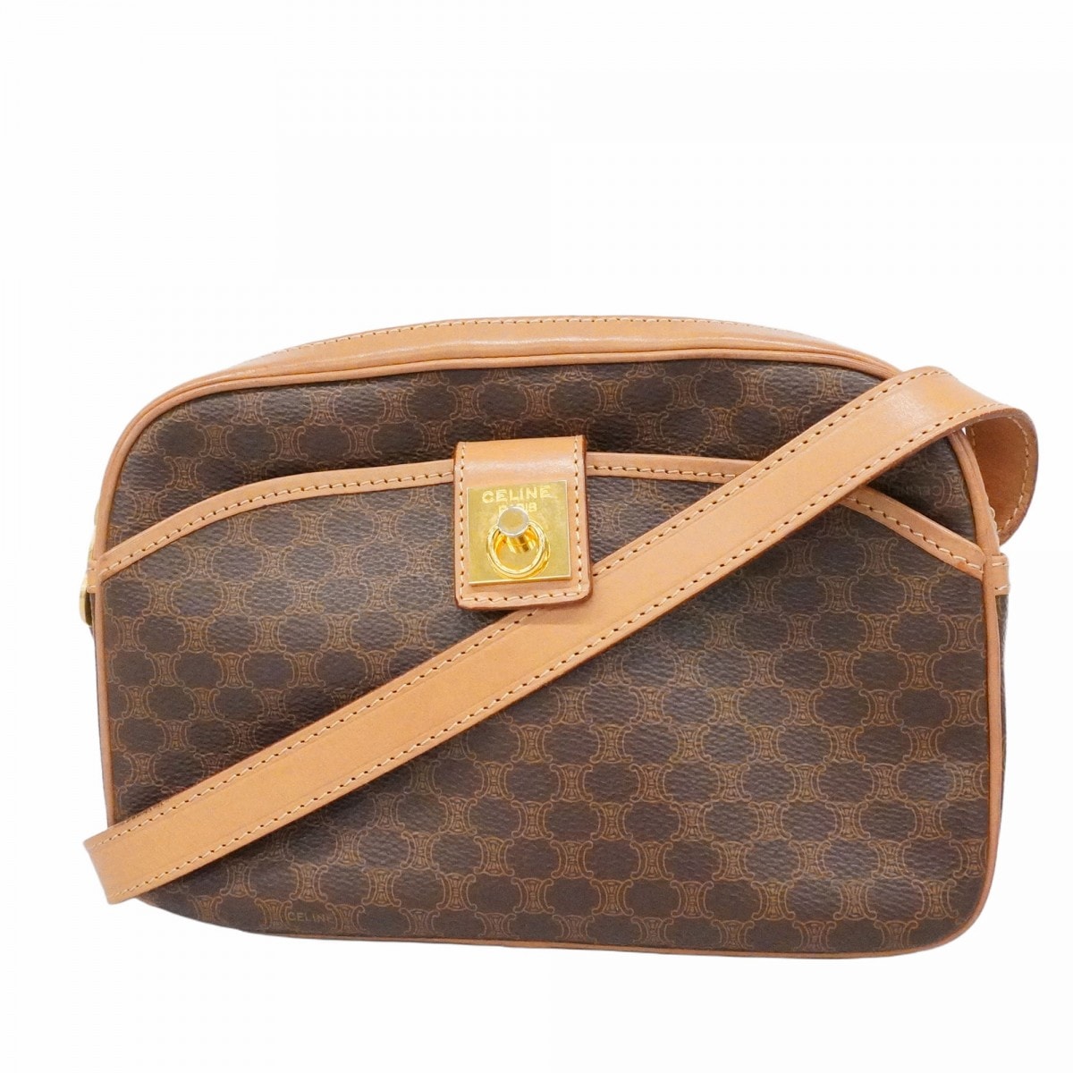 【6da0157-k】セリーヌ ショルダーバッグ マカダム PVC ブラウン ゴールド金具【中古】レディース