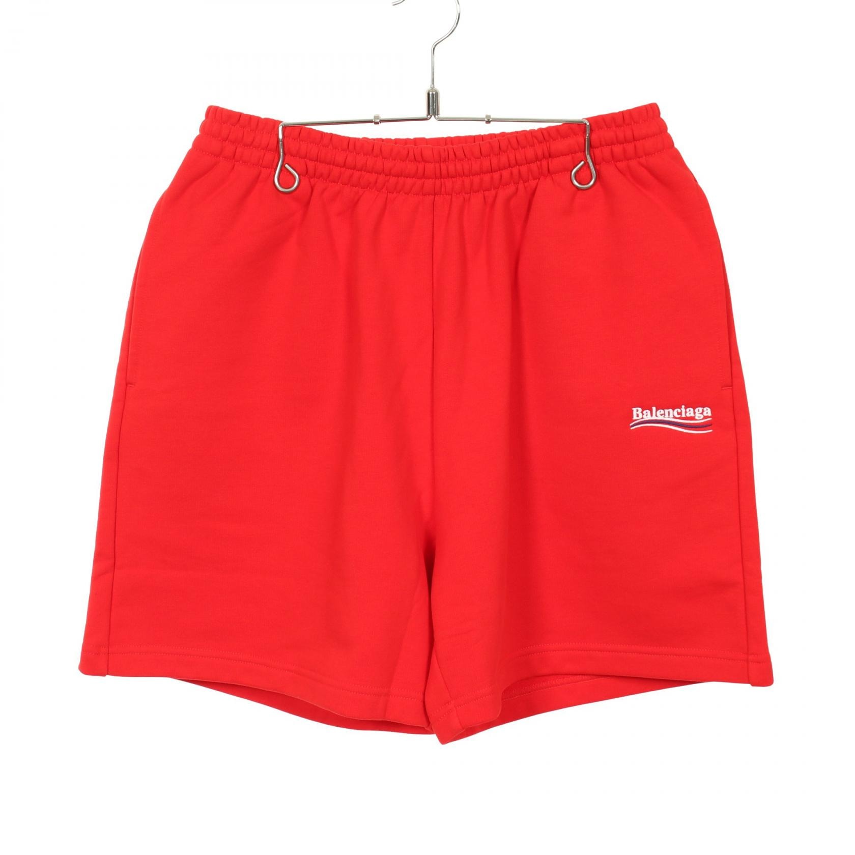 バレンシアガ BALENCIAGA WARDROBE UNIFIT キャンペーンロゴ ハーフ パンツ 衣料品 ボトムス コットン メンズ レディース レッド系 676137 【中古】