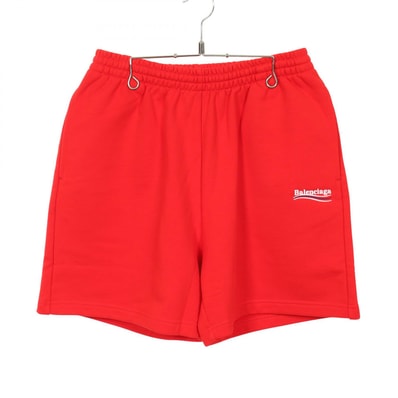 バレンシアガ BALENCIAGA WARDROBE UNIFIT キャンペーンロゴ ハーフ パンツ 衣料品 ボトムス コットン メンズ レディース レッド系 676137 【中古】