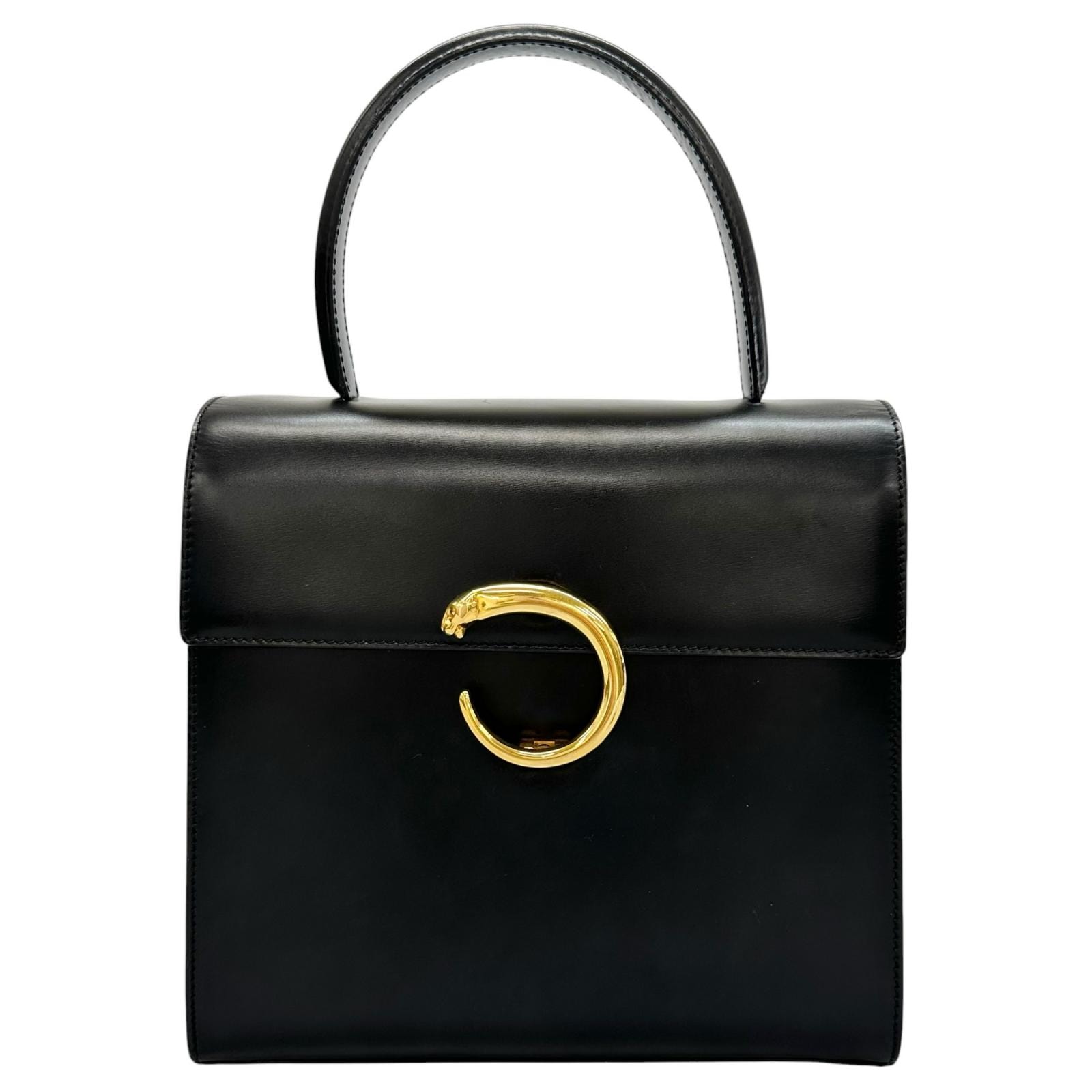 美品 CARTIER カルティエ パンテール ハンドバッグ カーフ ブラック レディース【中古】