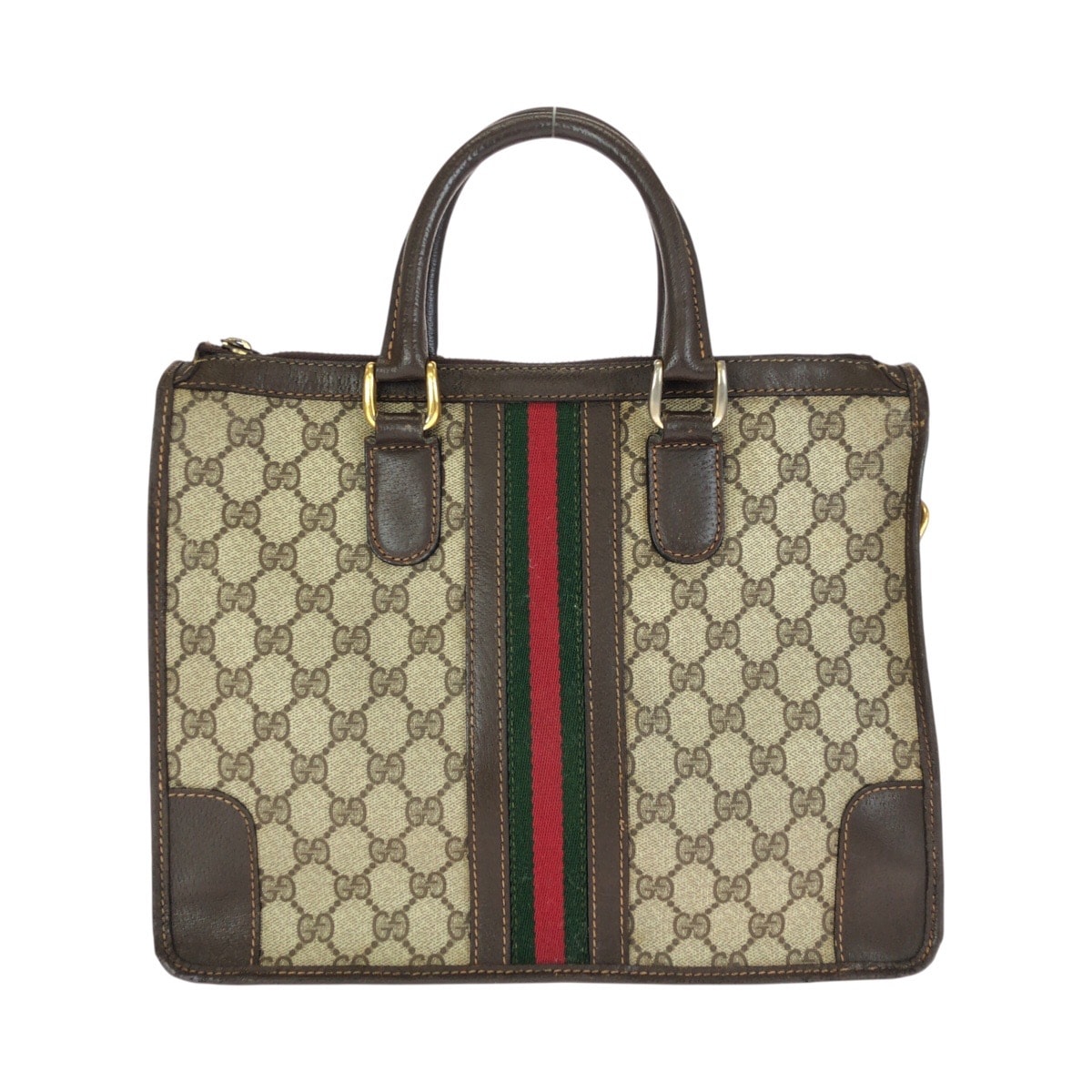 GUCCI グッチ ヴィンテージ シェリーライン ベージュ ブラウン ゴールド金具 GGスプリームキャンバス レザー/ ハンドバッグ トートバッグ 602148 【中古】