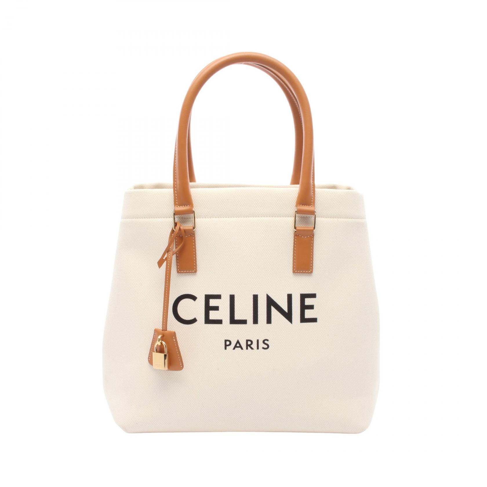 セリーヌ CELINE ホリゾンタル カバ トートバッグ バッグ キャンバス レザー レディース アイボリー系 / ブラウン系 192162BNZ.02NT 【中古】