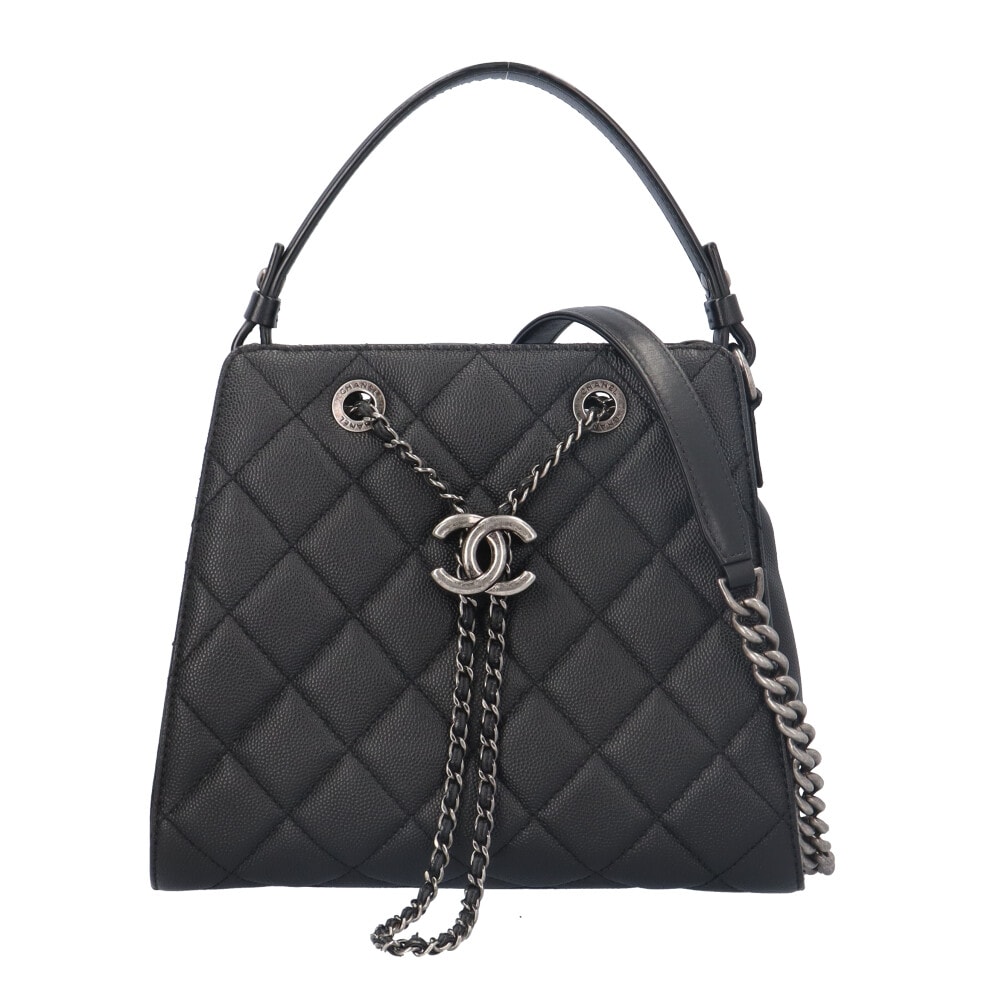 シャネル CCバケット ショルダーバッグ レザー ブラック レディース CHANEL 中古
